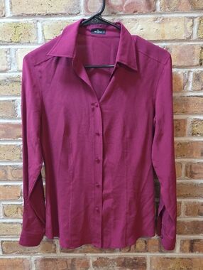 Etro Milano Long-Sleeve Button-Down Shirt in Deep Berry 100%silk